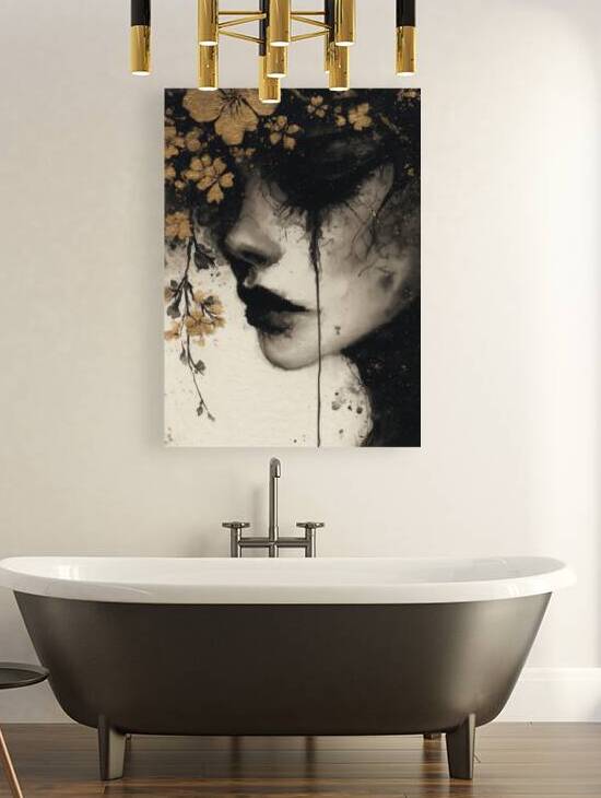 Lady of Sorrow – Golden Ink Portrait by Anne Laure GOUPIL