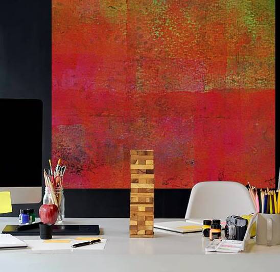 Square apple abstract acrylic painting by Karen Kaspar