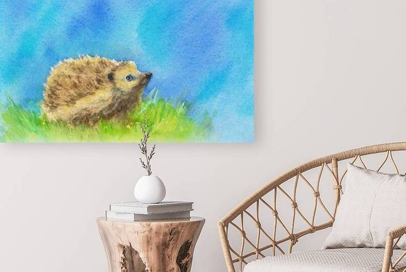 Hedgehog in spring watercolor painting by Karen Kaspar