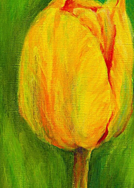 Yellow tulip triptych left acrylic painting  by Karen Kaspar