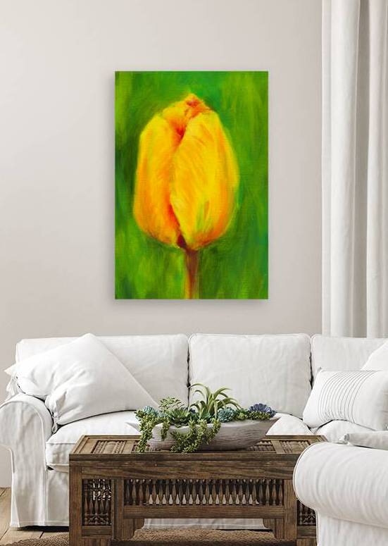 Yellow tulip triptych middle acrylic painting  by Karen Kaspar
