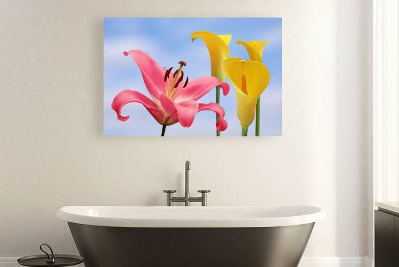 Oriental Pink Lily with Yellow Calla Lilies by Gill Billington