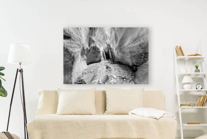 Glowing Kanarra Falls Staircase Grayscale by Jennifer White