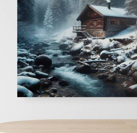 LOG CABIN BY A STREAM by Billy Wayne