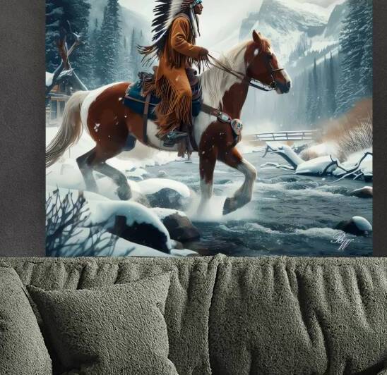 Native American Indian Crossing a Stream 17 by Billy Wayne