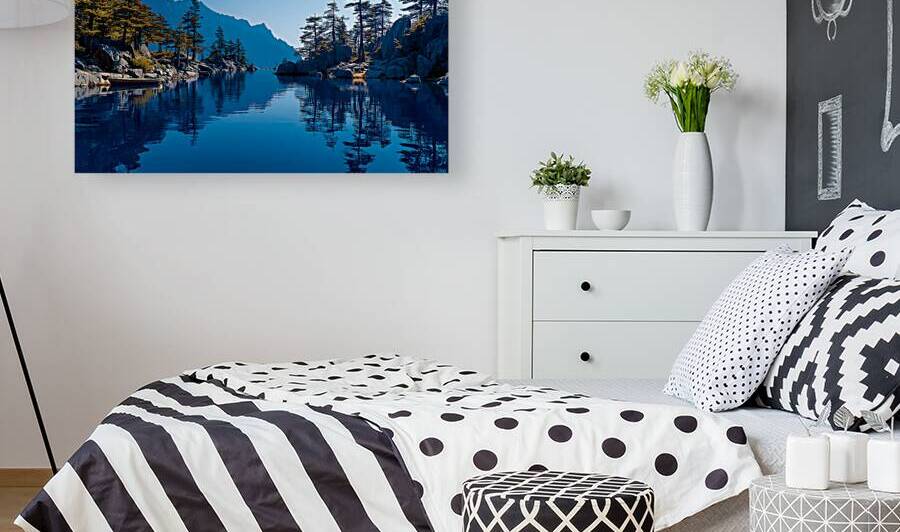 Stillness Between The Pines - Mountain Lake Landscape Art Prints by Savage Art Prints