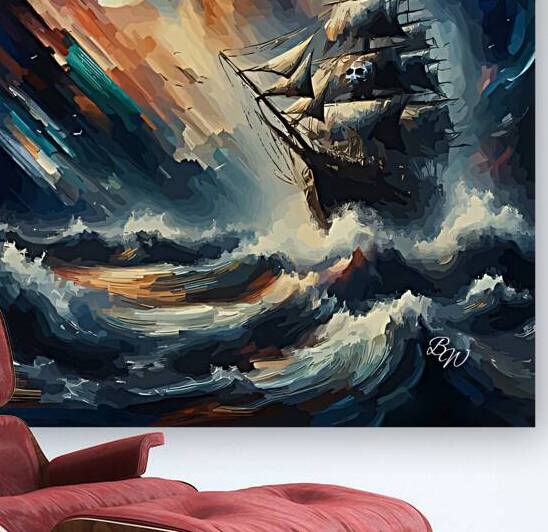 Pirate Ship On a Rough Sea at Night 2 by Billy Wayne
