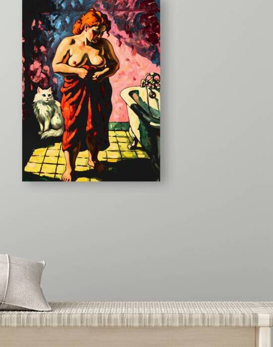 Cat And Woman In Bathroom by Vision Art