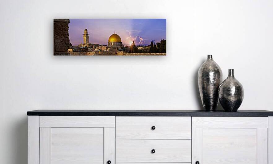Panoramic view of Jerusalem Old City Western wall Al Aksa Dome of the Rock and Temple Mount by Elijah Lovkoff