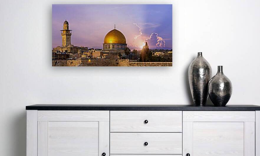 Panoramic view of Jerusalem Old City Western wall Al Aksa Dome of the Rock and Temple Mount by Elijah Lovkoff