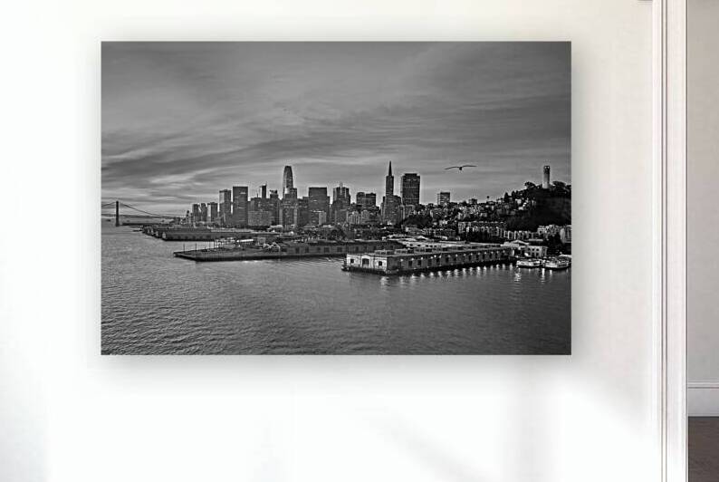 San Francisco Bay View Sunrise Skyline B&W by Ryan Cameron