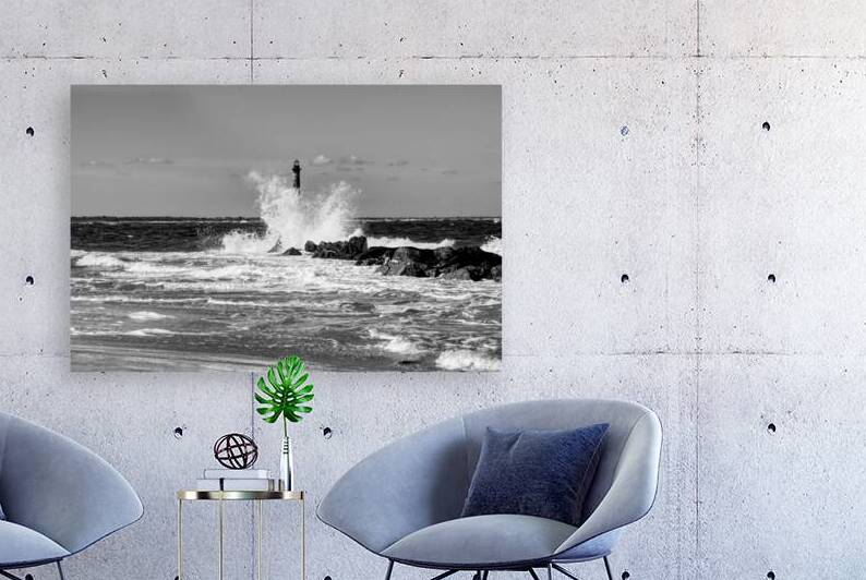 Morris Lighthouse Splash Grayscale by Jennifer White