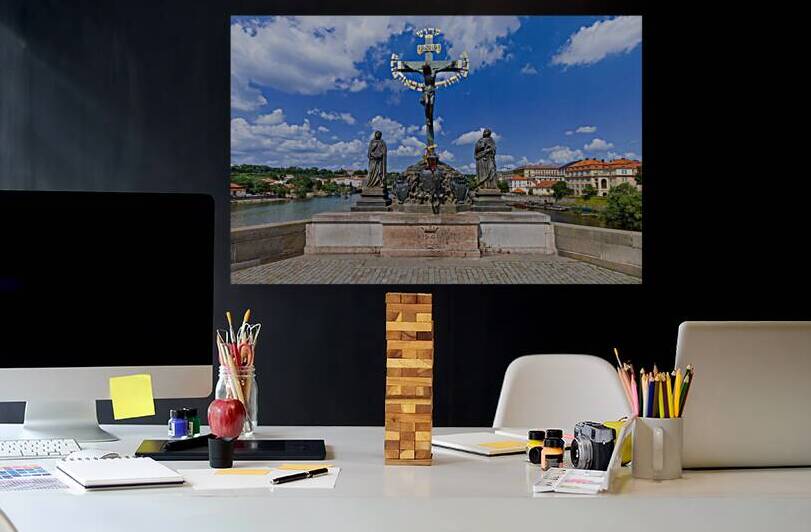 Czech Charles Bridge on Vlatva connecting Prague Castle Lesser Quarter and Old Town by Elijah Lovkoff