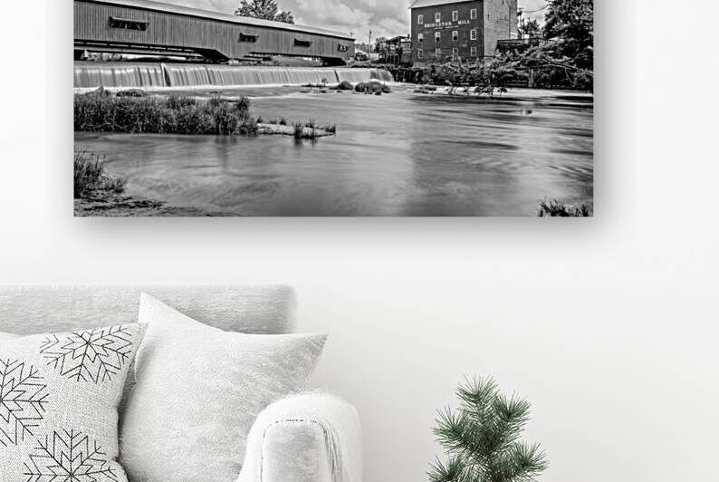 Roaring River At Bridgeton Mill And Bridge Grayscale by Jennifer White
