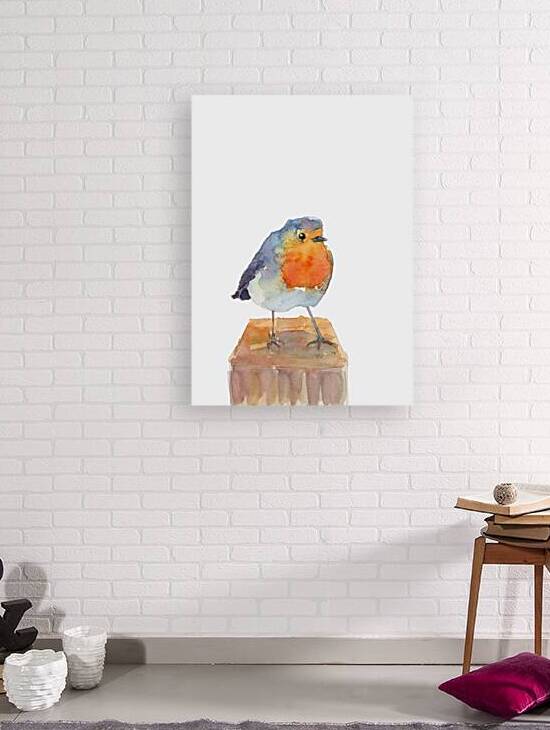Robin on a perch watercolor painting by Karen Kaspar