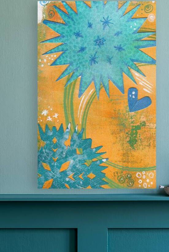 Little blue heart mixed media abstract artwork by Karen Kaspar