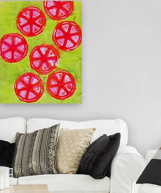 pink grapefruit twist abstract acrylic painting by Karen Kaspar