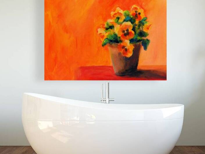 orange pansies acrylic painting by Karen Kaspar