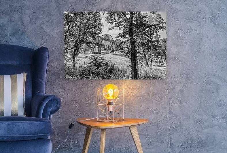 Cotter Bridge Framed By Trees Grayscale by Jennifer White