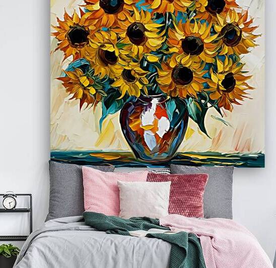 Vibrant Sunflowers in Vase Colorful Impressionist Floral Wall Art Print for Home & Office Decor by Pro Designs 77