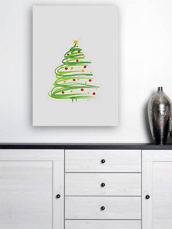 Christmas tree with decoration watercolor painting by Karen Kaspar