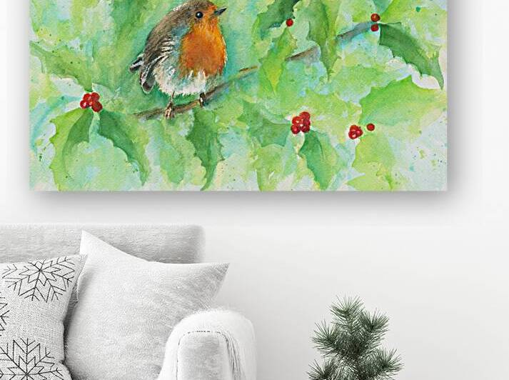 Robin in a holly bush by Karen Kaspar