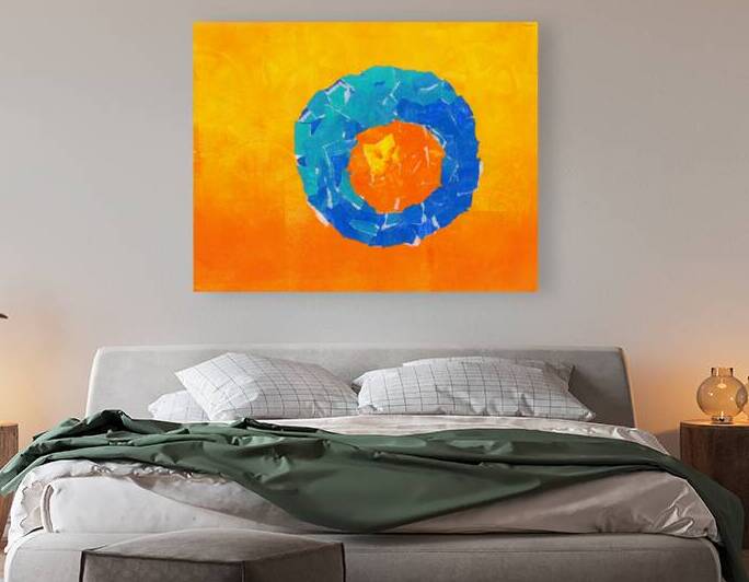 Orange in a blue bowl collage by Karen Kaspar