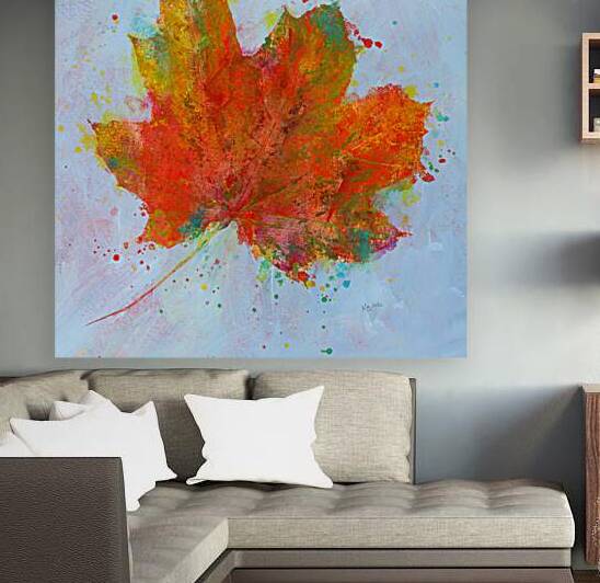 Single maple leaf in fall acrylic painting by Karen Kaspar