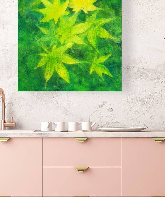 Maple leaves in green acrylic painting by Karen Kaspar