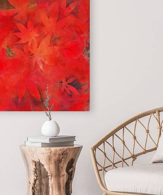 Red maple leaves acylic painting by Karen Kaspar