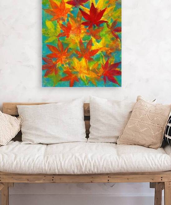 Colorful maple leaves acrylic painting by Karen Kaspar