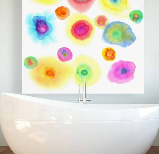 Colorful dots floating watercolor painting by Karen Kaspar