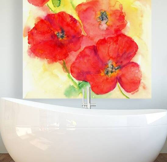 Red poppies watercolor painting by Karen Kaspar