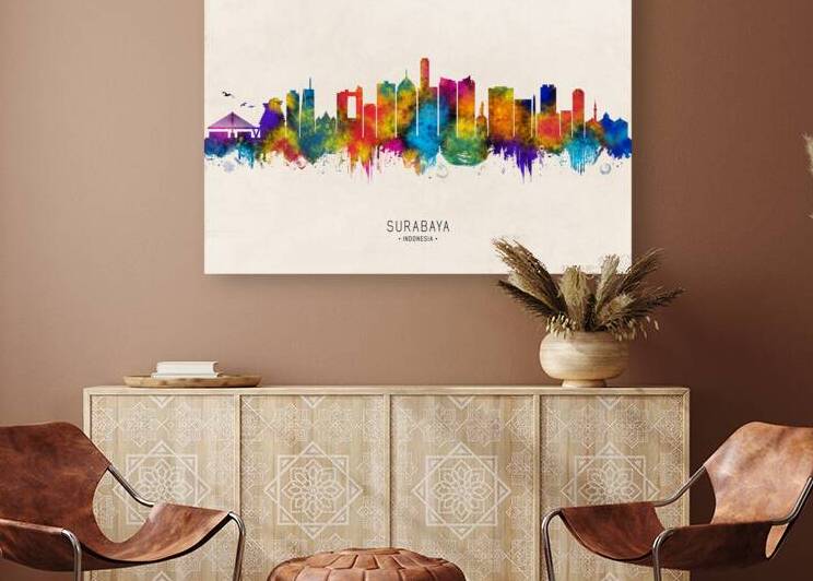 Surabaya Indonesia Skyline Beige by Towseef Dar