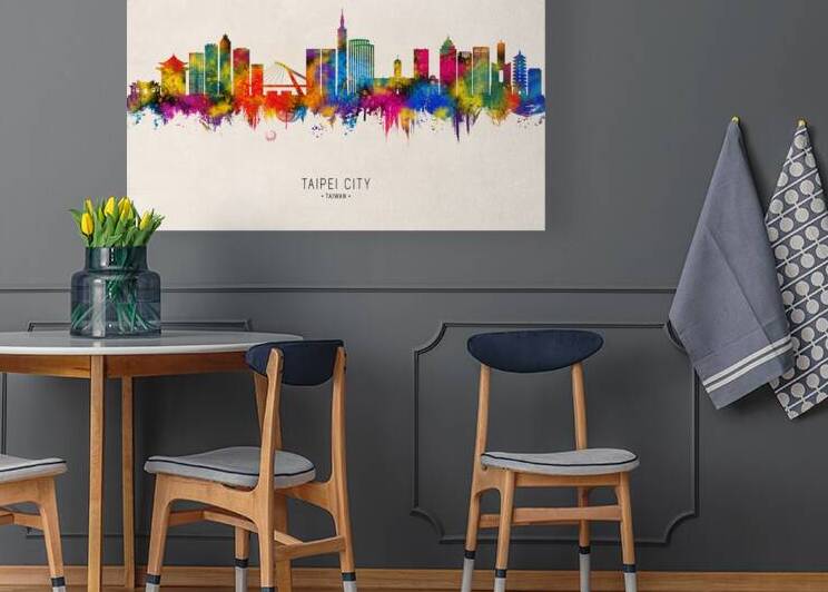 Taipei Taiwan Skyline Beige by Towseef Dar