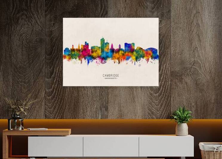 Cambridge Massachusetts Skyline Beige by Towseef Dar