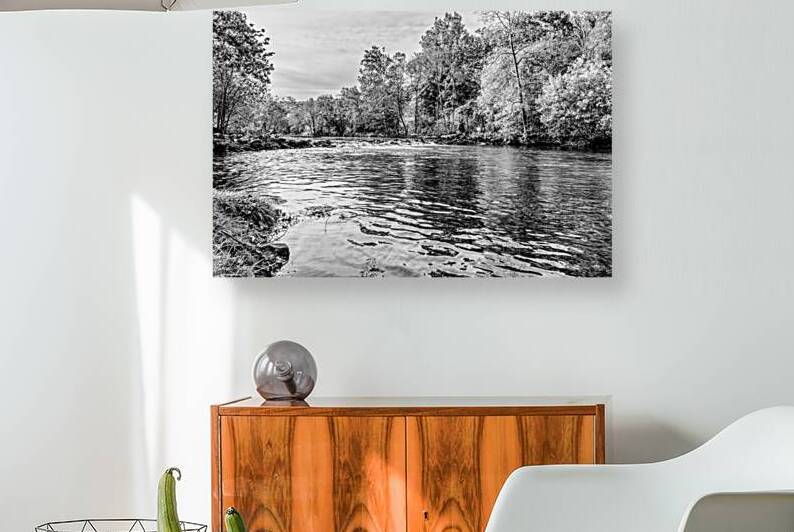 Fall Fishing And Cascades Bennett Spring Grayscale by Jennifer White