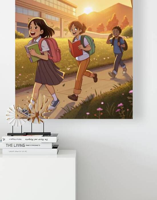 Anime Back to School Wall Art – Vibrant Anime Style Students with Backpacks 1 by Artivax