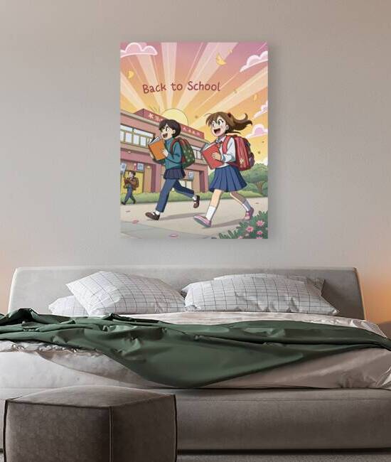 Anime Back to School Wall Art – Vibrant Anime Style Students with Backpacks 1 by Artivax