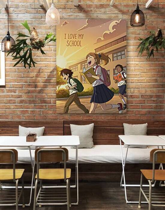 Anime Back to School Wall Art – Vibrant Anime Style Students with Backpacks 1 by Artivax