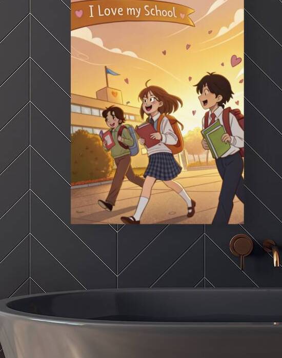 Anime Back to School Wall Art – Vibrant Anime Style Students with Backpacks 1 by Artivax
