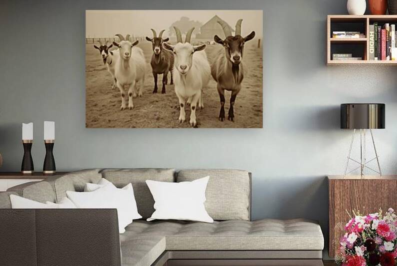 Curious Goats at the Fence – Farmhouse Animal Art Print by Savage Art Prints