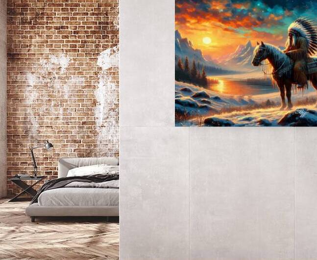 Native American Indian On Horseback in the Mountains 4 - 24X20 by Billy Wayne