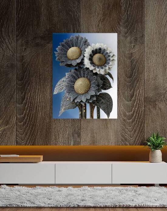 Gilded Sunflower Filigree – Ornate Floral Art Print by Savage Art Prints