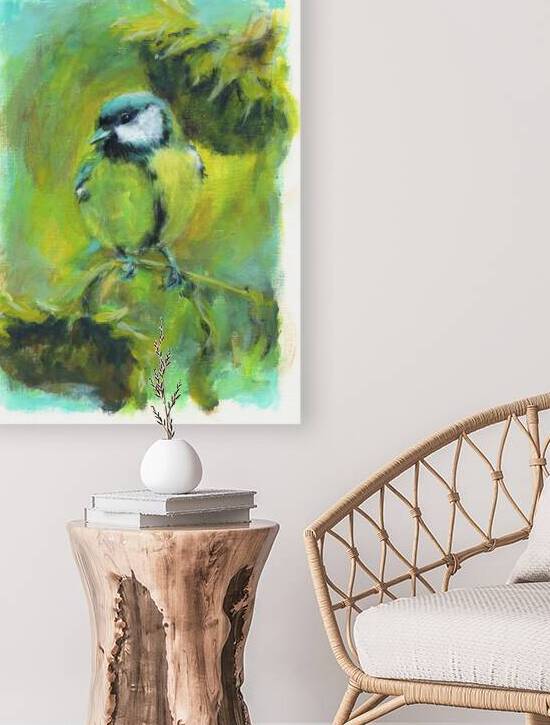 Great tit with sunflowers acrylic painting  by Karen Kaspar