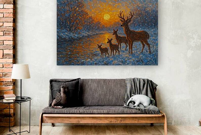 Deer Painting | Rustic Winter Canvas for Cozy Cabin Decor | Earthy Wall-Art by LushVista Art
