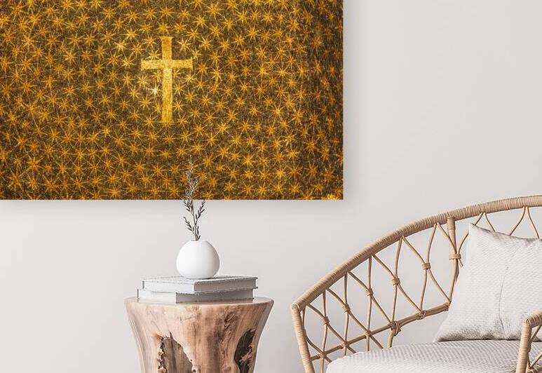 Old cross made of mosaic in Italian Byzantine church. Religion s by Paolo Modena