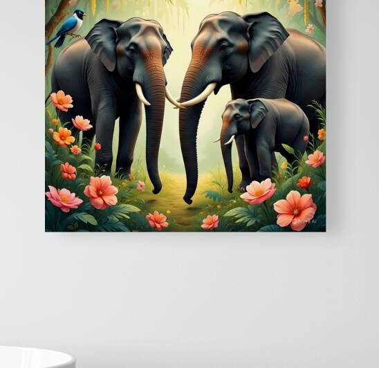 Elephant Family in Floral Paradise by El moustapha