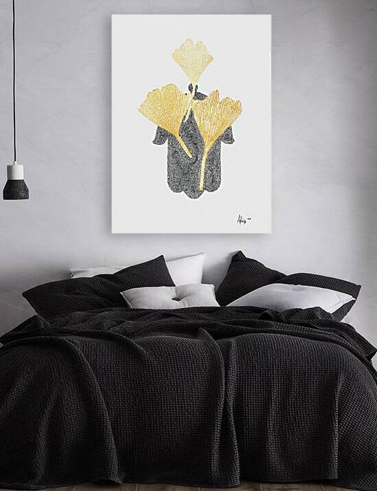 Hamsa Micro-Blessing with a Genko Leaf Monoprint by Aaron Poris