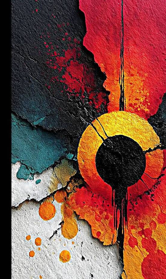 Solar Ring – Red Gold Textured Abstract Print by Savage Art Prints